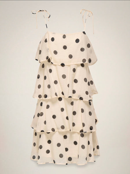 JDY Mini Ruffle Cami Dress In Cream Polka Dot
