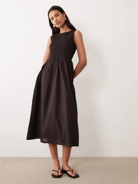 JDY Smock Midi Dress In Chocolate Brown
