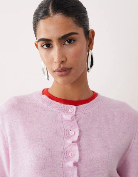JDY Ruffle Hem Knitted Cardigan In Pink