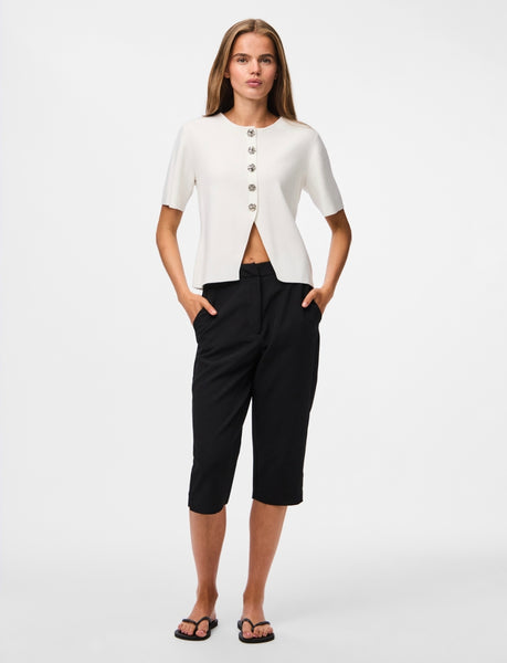 Pieces Button Front Short Sleeve Knit Top In White