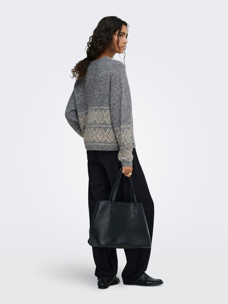 JDY Fairisle Nordic Knit Jumper In Grey