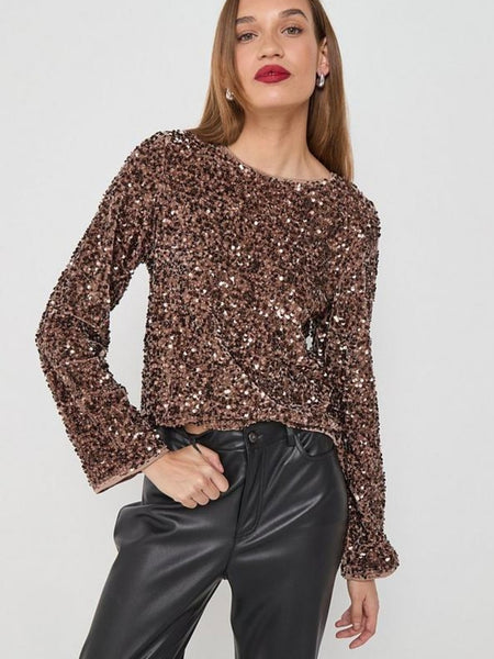 Only Sequin Long Sleeve Top with Tie Detail