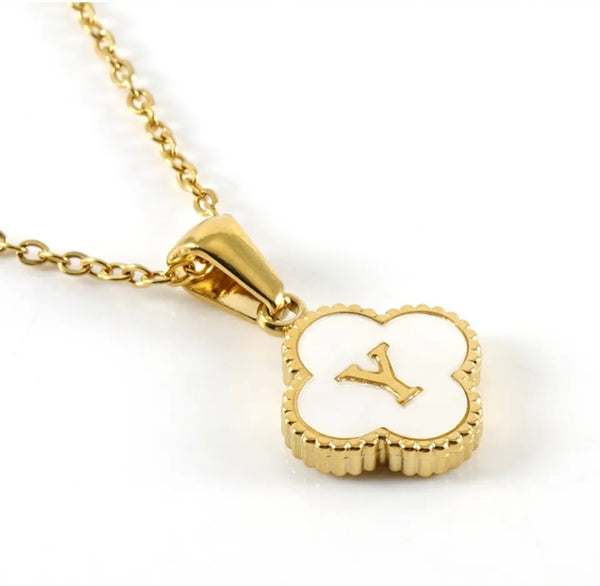 Gold Clover Initial Necklace