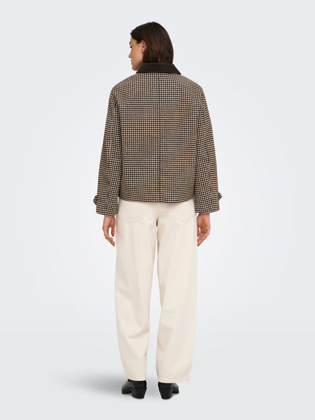 JDY Wool Blend Contrast Collar In Brown Check