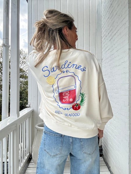 Only Lightweight Oversized Summer Sardines Sweatshirt In Cream