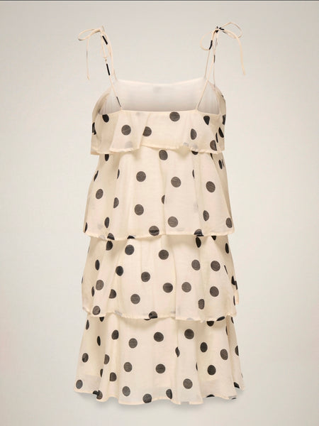 JDY Mini Ruffle Cami Dress In Cream Polka Dot