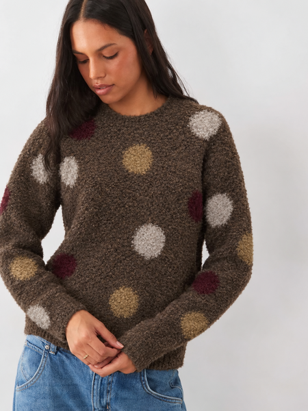 JDY Round Neck Spotty Long Sleeve Knit Jumper In Brown