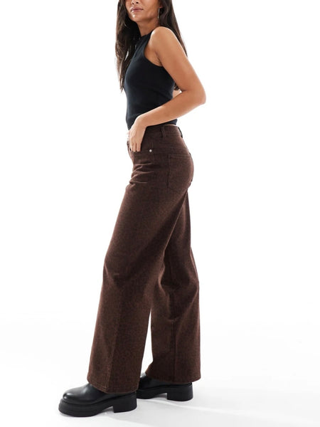 Only Madison Brown Leopard Print Wide Leg Jeans