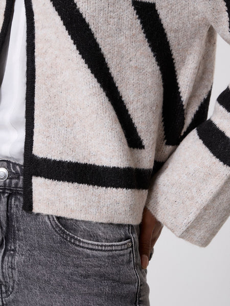 Vila Abstract Print Tie Knit Cardigan