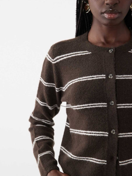 JDY Chloe Crew Neck Cardigan In Chocolate Stripe