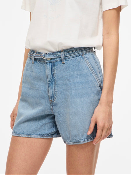 Vila High Waist Belted Denim Shorts