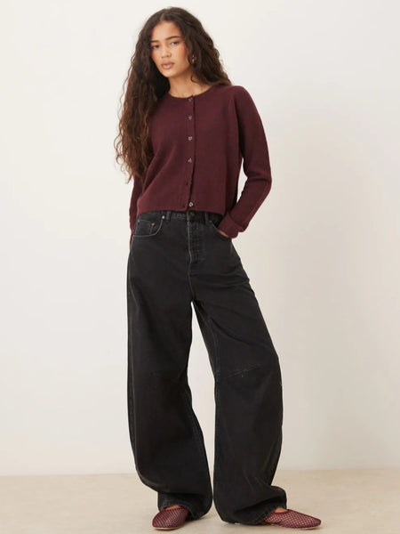 JDY Chloe Crew Neck Cardigan In Wine