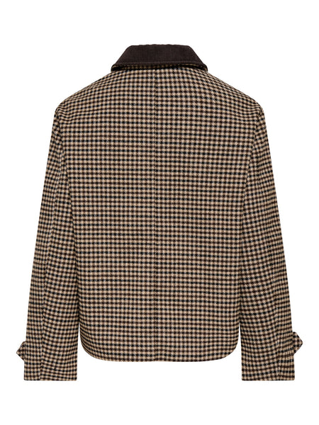 JDY Wool Blend Contrast Collar In Brown Check