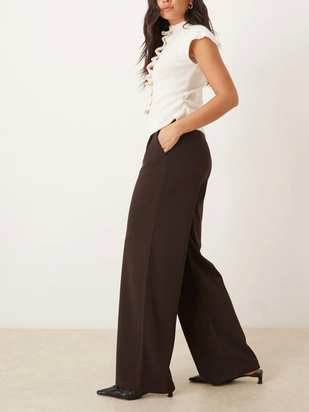 JDY Wide Leg Tailored Trousers In Brown