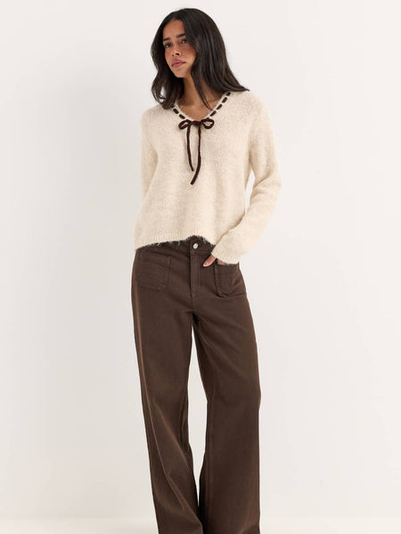Vila Vneck Bow Detail Knitted Jumper