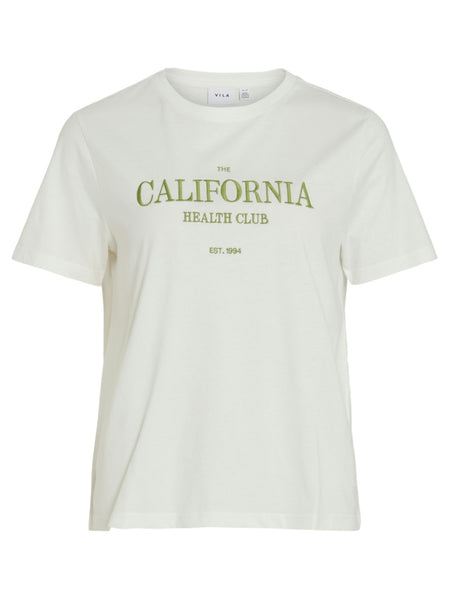 Vila Embroidered California Health Club Tshirt In Green