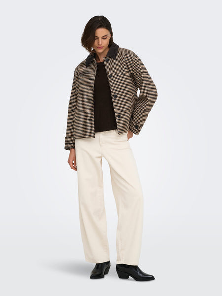 JDY Wool Blend Contrast Collar In Brown Check