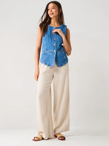 Only Round Neck Medium Blue Denim Waistcoat
