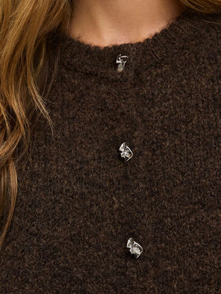 Vila 3/4 Sleeve Knitted Cardigan In Brown