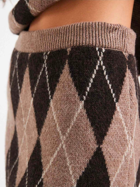JDY High Waist Argyle Knit Mini Skirt In Brown - Part of a Co-ord Set