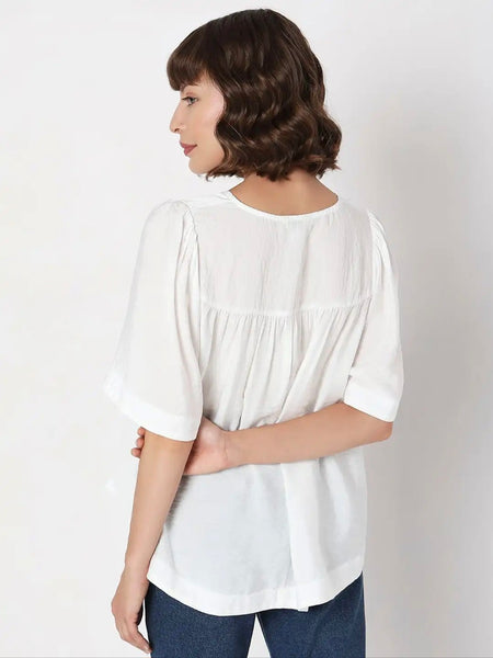 VM Aware Vneck Short Sleeve Tunic Top In White