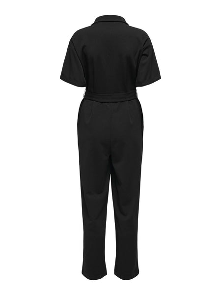 Only Short Sleeve Zip Front Jumpsuit In Black