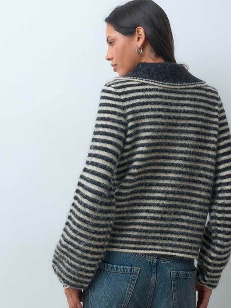 Pieces Collared Stripe Knit Jumper