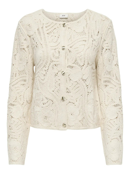 JDY Long Sleeve Crochet Cardigan In Cream