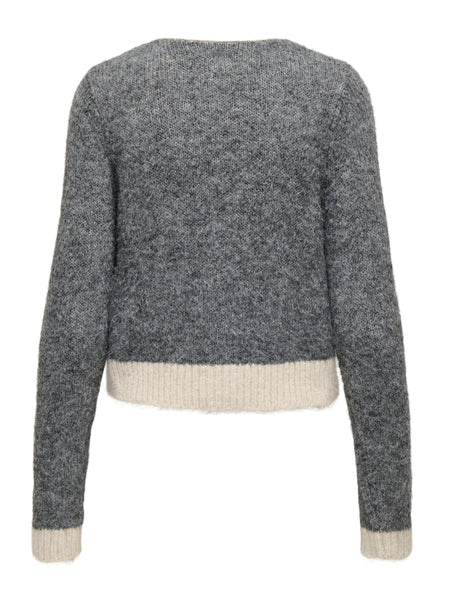 Only Grey Contrast Trim Vneck Knit Cardigan