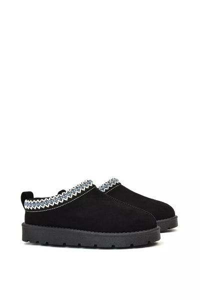 Embroidered Slip On Cosy Taz Slipper Shoe In Black