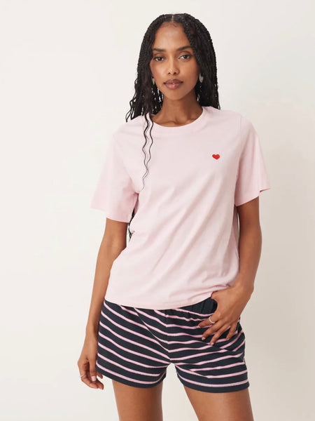 JDY Short Sleeve Heart Tshirt In Pink