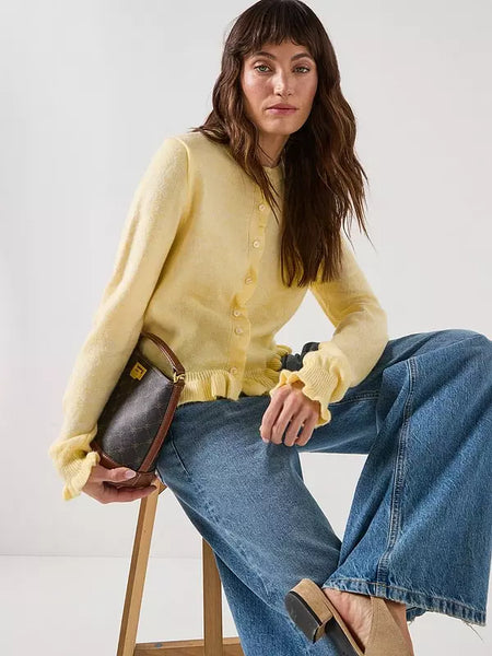 JDY Ruffle Hem Knitted Cardigan In Lemon