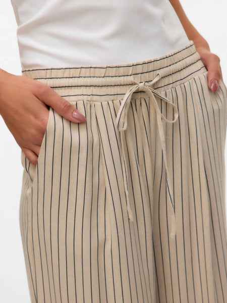 VM High Waist Pinstripe Linen Wide Leg Trousers