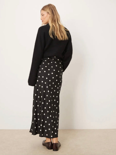 JDY Polka Dot Midi Length Satin Skirt In Black