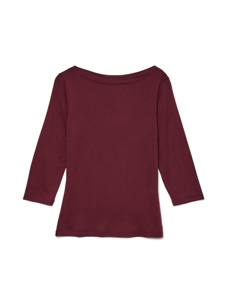 VM 3/4 Sleeve Slash Neck Top In Wine