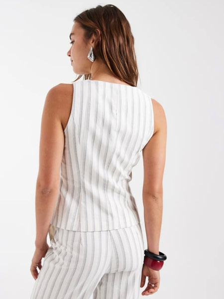 VM Square Neck Asymmetric Waistcoat In Grey Stripe