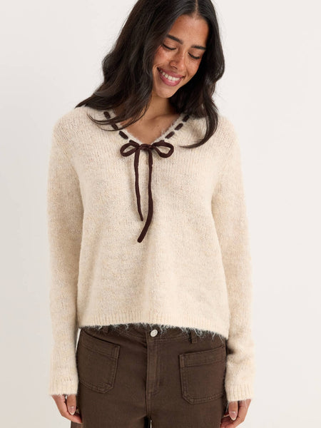 Vila Vneck Bow Detail Knitted Jumper