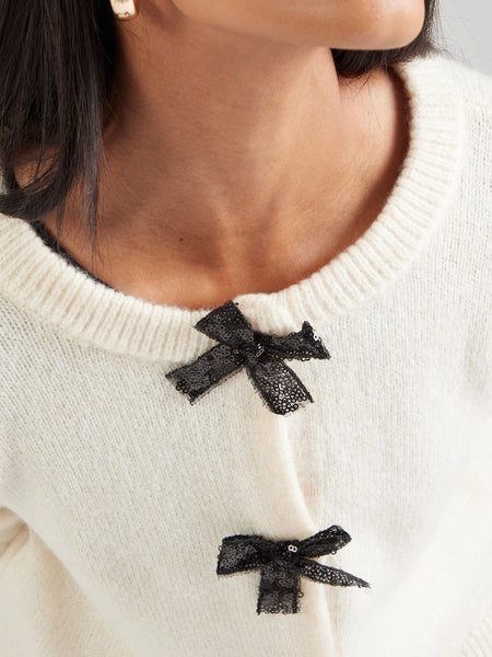 Vila Bow Detailed Knitted Cardigan In Cream