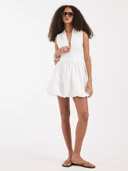 VM Sleeveless Balloon Mini Dress In White