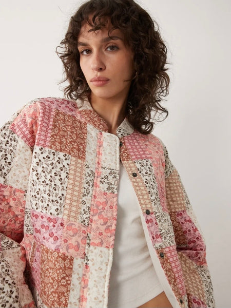 JDY Quilted Patchwork Jacket In Pink