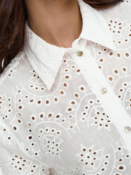 Only White Broderie Anglaise Long Sleeve Shirt