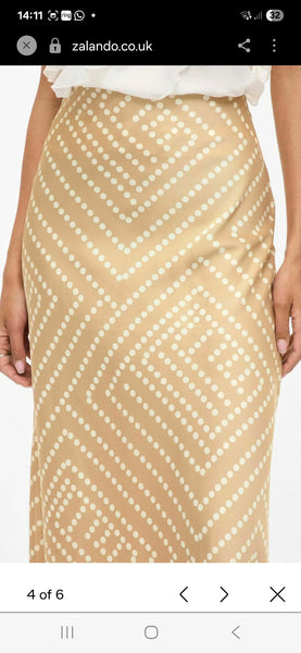 Vila High Waist Satin Midi Skirt In Birch Polkadot
