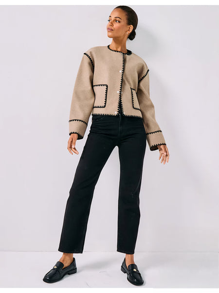 Only Scalloped Edge Short Jacket in Oatmeal