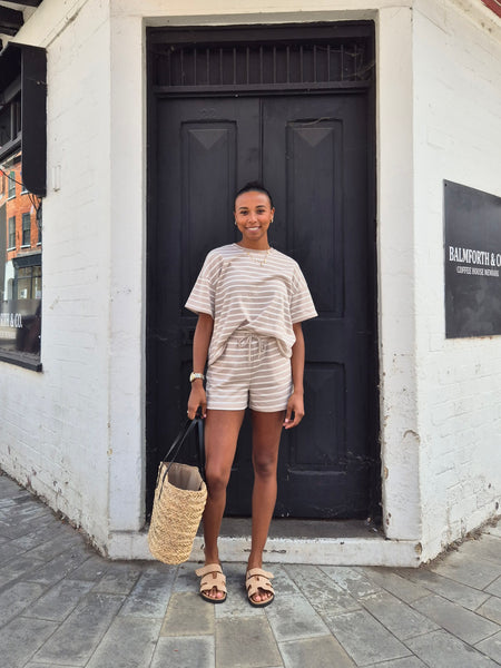 Pieces Beige Stripe Jersey T-shirt & Short Co-ord Set - Items Sold Separately