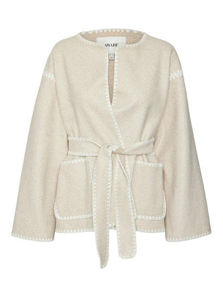 Aware Beige Contrast Stitch Long Sleeve Jacket