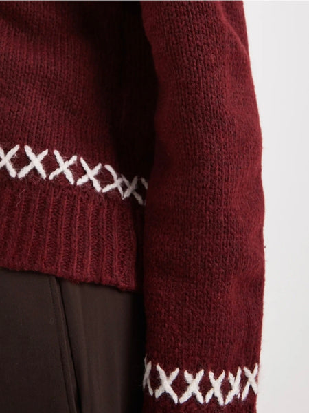Only Contrast Stitch Knit Jumper In Burgundy