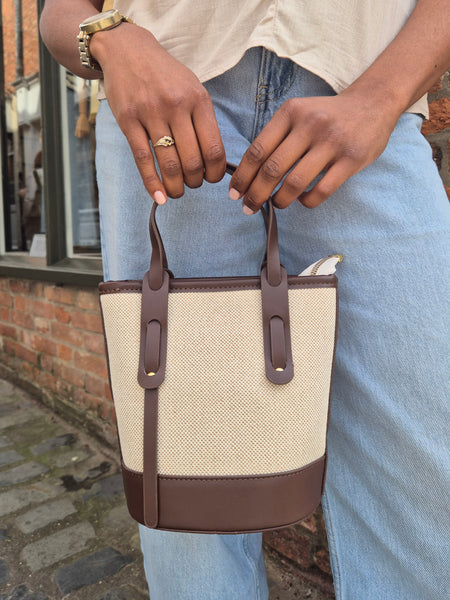 Canvas Top Handle Bucket Bag With Crossbody Strap