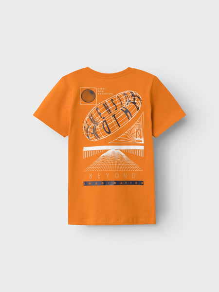 Boys Printed Back Tshirt In Orange