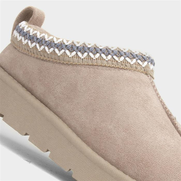 Embroidered Slip On Cosy Taz Slipper Shoe In Grey