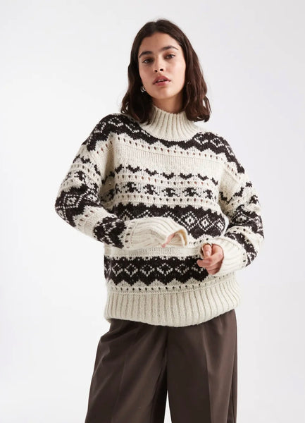 VM Cosy Fairisle Knit Jumper In Chocolate Brown